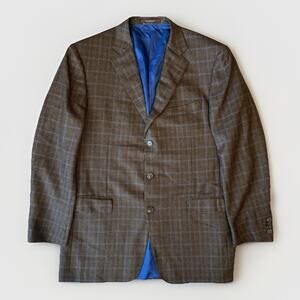 Ermenegildo Zegna Blazer Large Brown Multicolor Plaid Pure Cashmere Designer